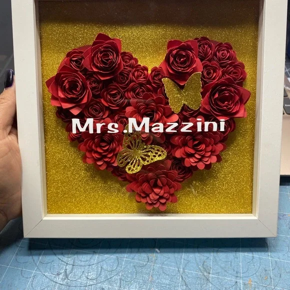 8 X 8 Red  Heart Shadow Box | Custom Text | Birthday Gift | Anniversary - Picture 6 of 8